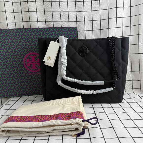 NWT Tory Burch Black Matte Quilted Tote Bag Authentic - Picture 1 of 12
